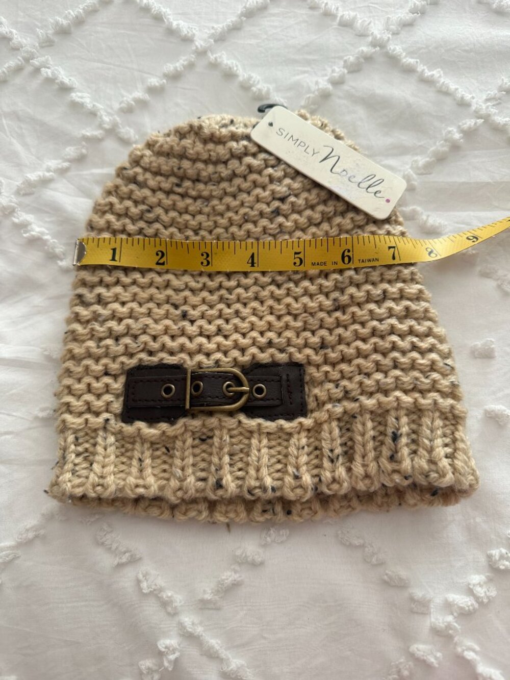 Simply Noelle Chunky Knit Beanie Oatmeal Buckle Boho Winter Hat - Picture 6 of 7